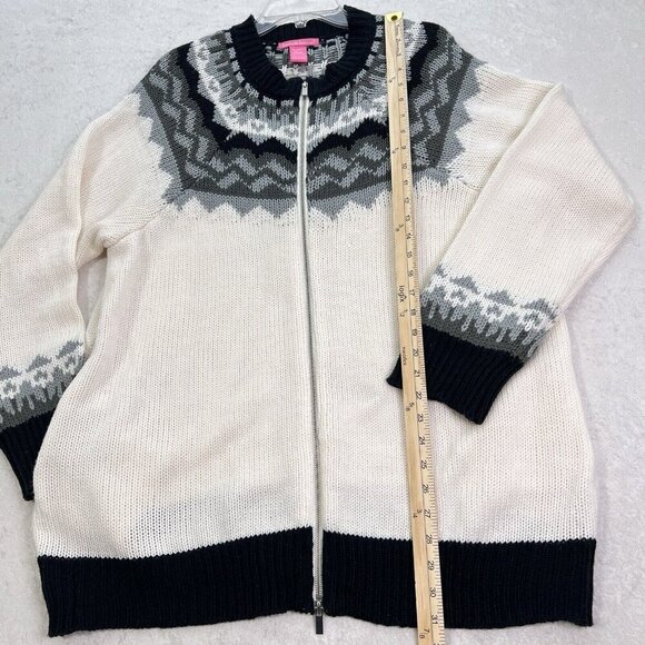 WOMEN WITHIN Cardigan Sweater Plus Size 1X Ivory Fair Isle Knit Full Zip Cozy - Picture 12 of 12